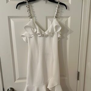 Selfie Leslie White Ruffle Mini Dress